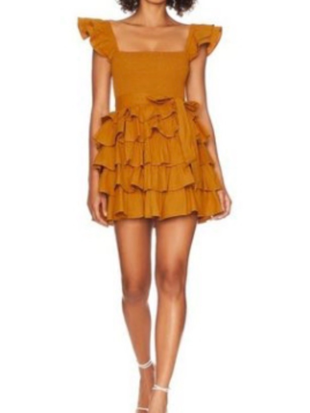 Revolve Tularosa Carlotta Ruffle Tiered Mini Dress - Mustard.
